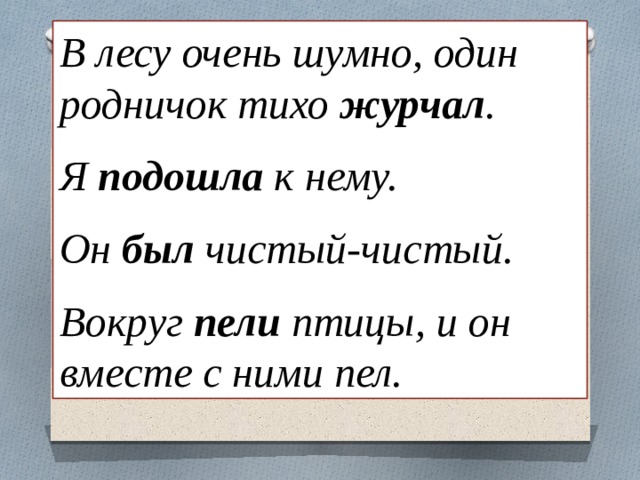 В лесу очень шумно, один родничок тихо журчал . Я подошла к нему.  Он был чистый-чистый.  Вокруг пели птицы, и он вместе с ними пел. 