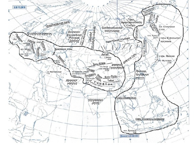 Береговая линия азии. Рельеф Евразии на контурной карте. Хребты и нагорья на карте Евразии. Горы и равнины Евразии на контурной карте. Рельеф Евразии на контурной карте горы и равнины.