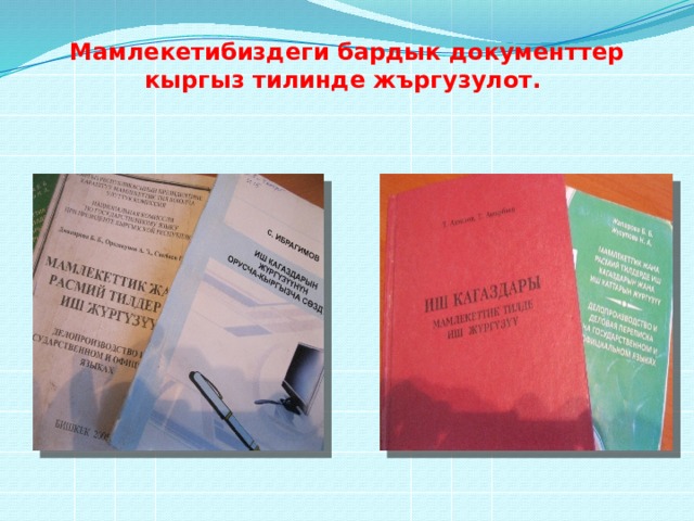 Мамлекетибиздеги бардык документтер кыргыз тилинде жъргузулот. 