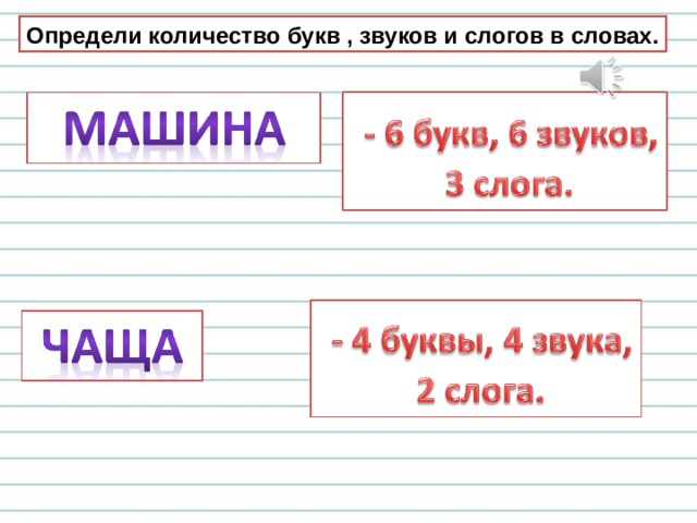 Определи количество букв , звуков и слогов в словах. 