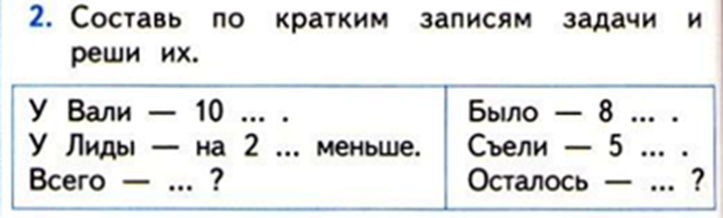 2 составь по кратким записям задачи