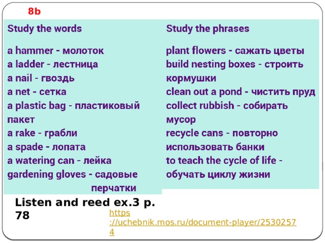 8b Listen and reed ex.3 p. 78 https ://uchebnik.mos.ru/document-player/25302574  