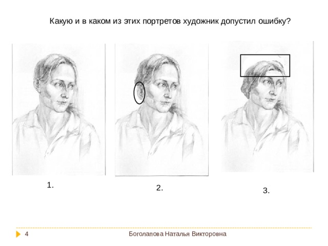 Какую и в каком из этих портретов художник допустил ошибку? 1. 2. 3. Боголапова Наталья Викторовна  