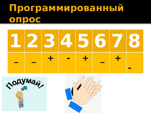 Программированный опрос 1 _ 2  _ 3 4  +  - 5 6  +  _ 7 8 +   - 