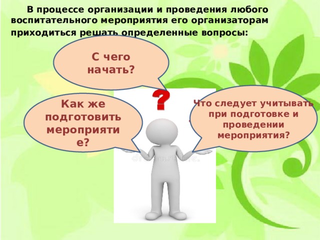 Проведение воспитательного мероприятия. Организация проведения воспитательных мероприятий. Методика проведения воспитательного мероприятия. Алгоритм подготовки и проведения воспитательного мероприятия. Методика организации воспитательного мероприятия.