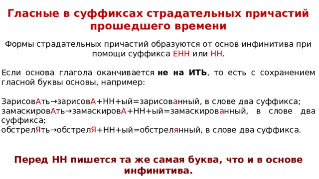 Страдательные причастия с енн. Формы страдательных причастий образуются от основ инфинитива. Страдательные причастия прошедшего времени с суффиксом Енн. ВШ В причастиях. Обгрызенный почему суффикс Енн.