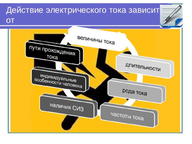 Действие электрического тока зависит от  