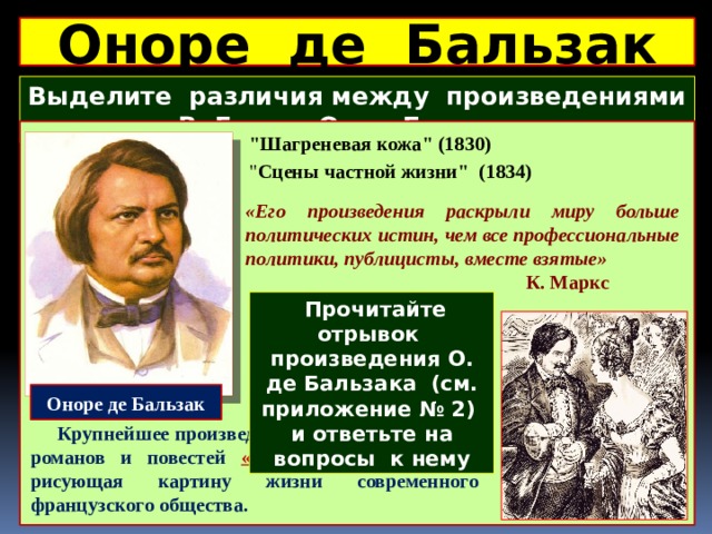Оноре де Бальзак Выделите различия между произведениями В. Гюго и О. де Бальзака  
