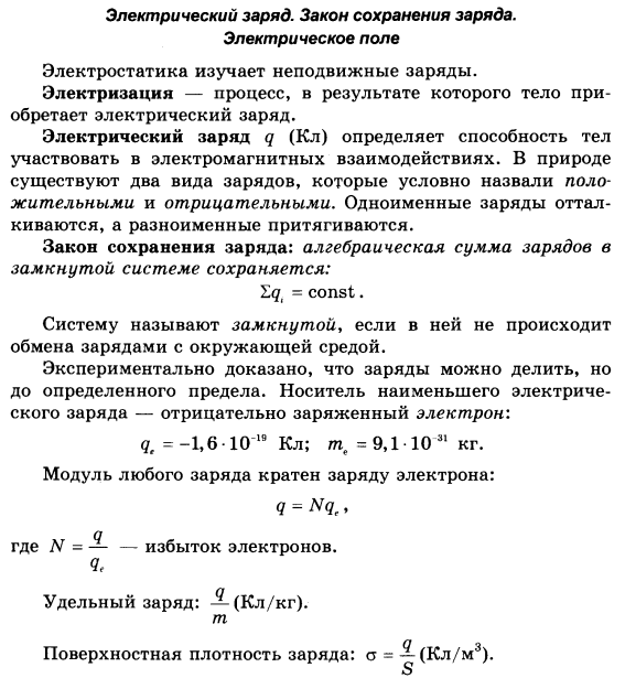 Тест 12 электрический заряд закон сохранения заряда