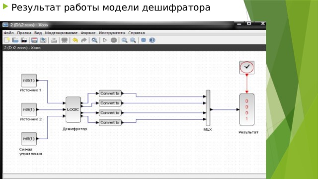 Результат работы модели дешифратора 