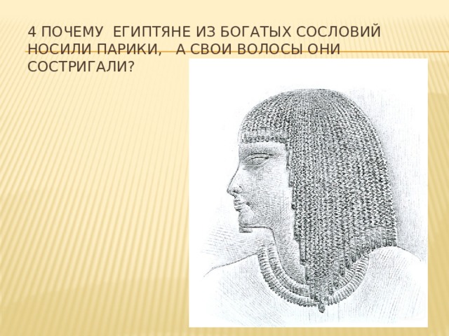 4 Почему Египтяне из богатых сословий носили парики, а свои волосы они состригали?    