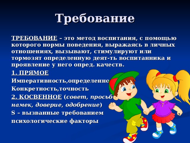 Поведение выражающее. Требование это метод воспитания. Принцип воспитания правила поведения. С помощью этого метода нормы поведения выражаясь в личных отношениях. Прямое требование.