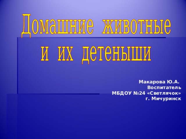 Макарова Ю.А.  Воспитатель  МБДОУ №24 «Светлячок»  г. Мичуринск   