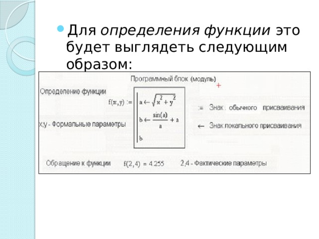 Для  определения функции  это будет выглядеть следующим образом: 