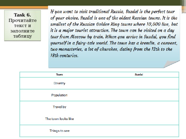 Task 6. Прочитайте текст и заполните таблицу 