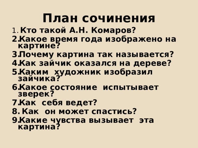 Как называется план сочинения