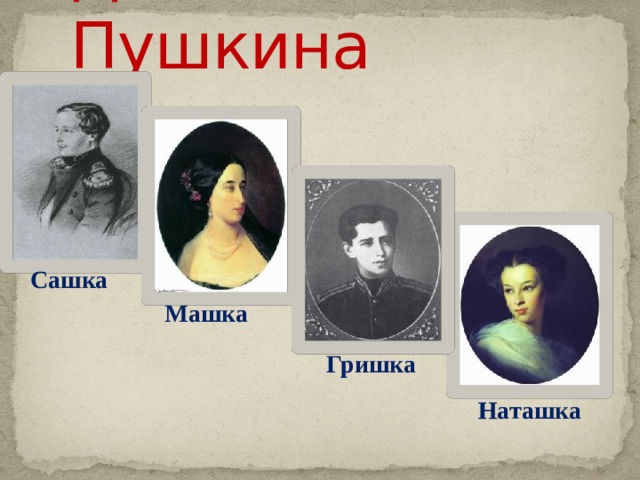 Дети А.С. Пушкина Сашка Машка Наташка Гришка Наташка  