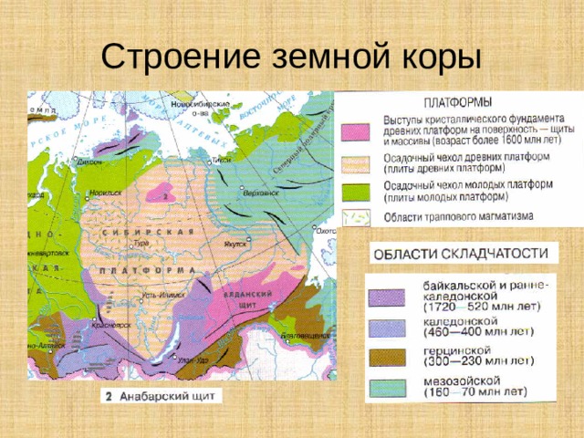 Крупные формы рельефа на выступах кристаллического фундамента. Кристаллический фундамент русской платформы. Строение платформы земной коры. Карта строения земной коры. Строение земной коры России.