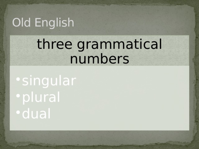 Old English three grammatical numbers singular plural dual singular plural dual 