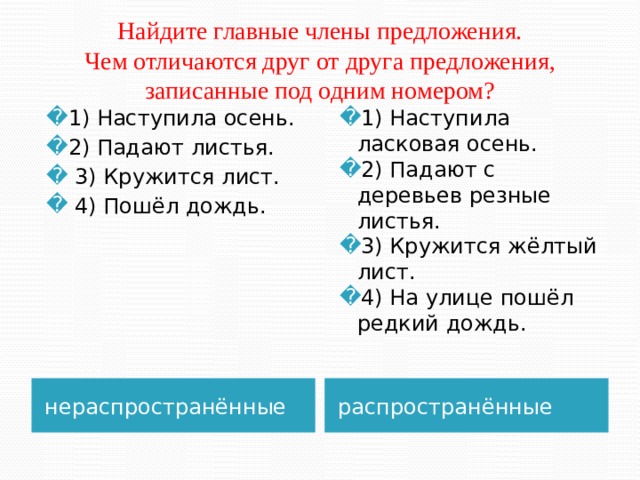 Что такое распространенные и нераспространенные предложения 2 класс школа россии презентация