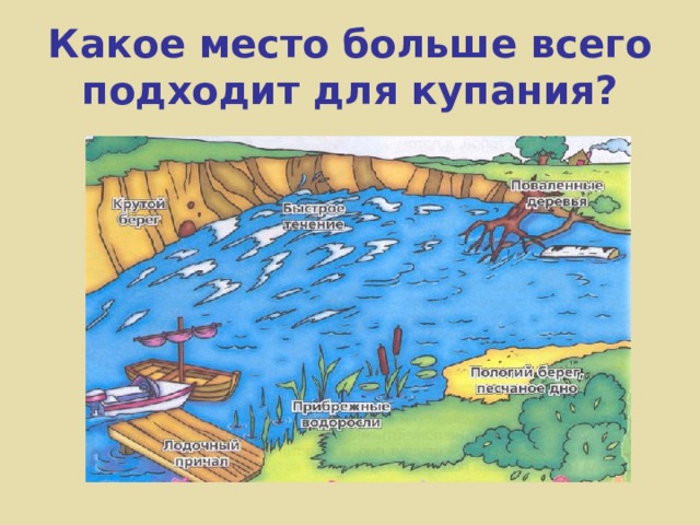 Какое место больше всего подходит для купания? 