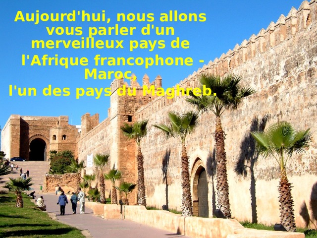 Aujourd'hui, nous allons vous parler d'un merveilleux pays de  l'Afrique francophone - Maroc,  l'un des pays du Maghreb.