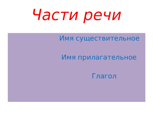 Части речи  Имя существительное  Имя прилагательное  Глагол 