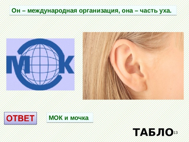 Он – международная организация, она – часть уха. МОК и мочка ТАБЛО  