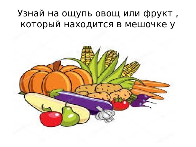 Узнай на ощупь овощ или фрукт , который находится в мешочке у Осени. 