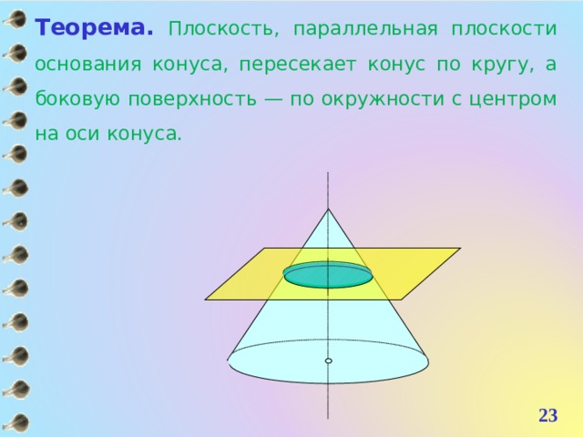 Сечение конуса параллельное основанию. Пересекает конус по кругу это как.