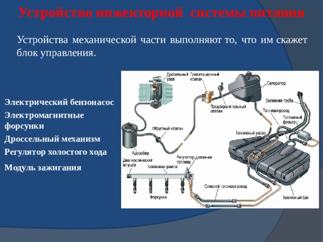 Перечислите устройство системы питания указанные на рисунке