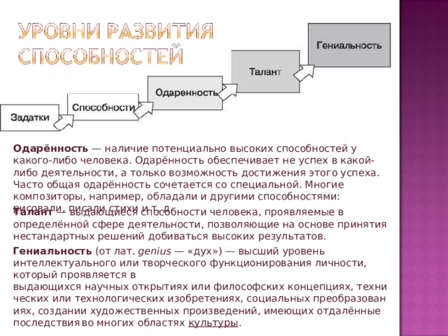 Способности виды способностей уровни развития