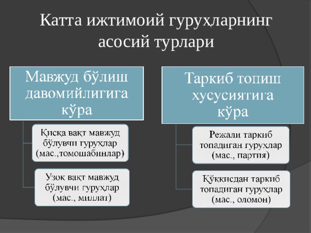 Катта ижтимоий гуруҳларнинг асосий турлари 