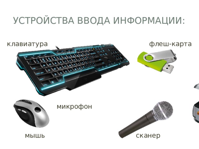 Устройство ввода информации принтер сканер монитор микрофон. Устройства ввода флеш карта. Устройства ввода информации клавиатура. Клавиатура мышь микрофон функции. Клавиатура сканер микрофон образуют группу устройств.