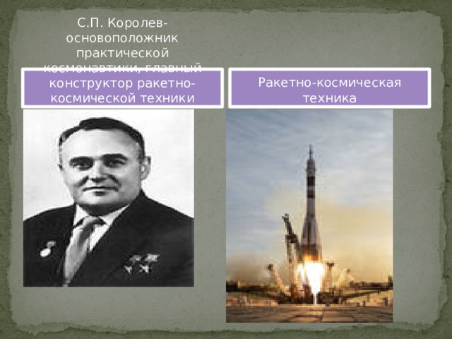 С.П. Королев-основоположник практической космонавтики, главный конструктор ракетно-космической техники Ракетно-космическая техника 
