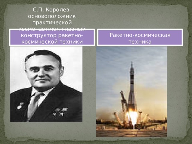 С.П. Королев-основоположник практической космонавтики, главный конструктор ракетно-космической техники Ракетно-космическая техника 