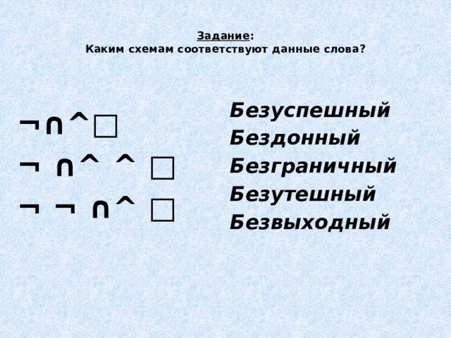 Подбери слова соответствующие приведенным схемам