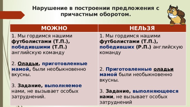 Нарушение в построении с причастным