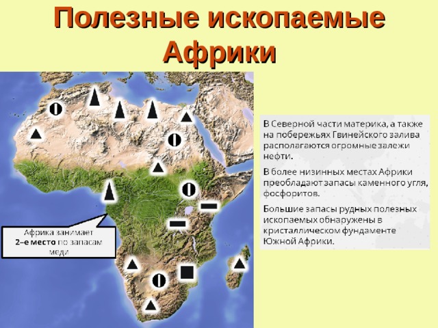 Карта африки рельеф и полезные ископаемые