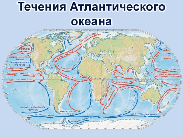 Океанические течения карт. Карта течений Тихого океана. Течения Атлантического океана.