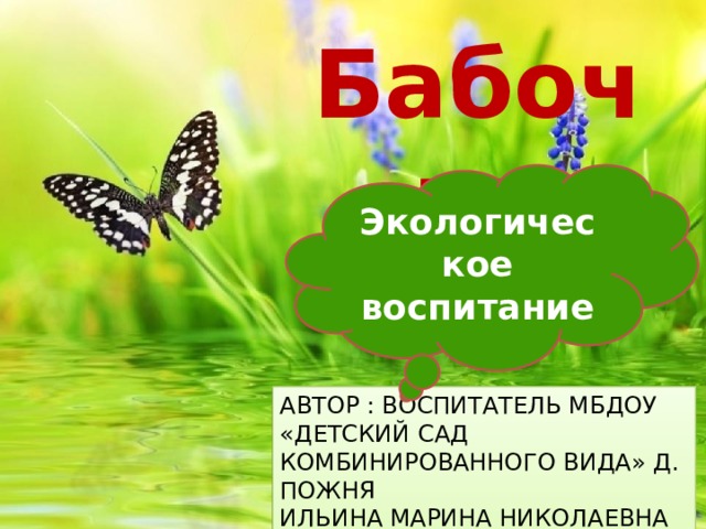 Бабочки Экологическое воспитание Автор : воспитатель МБДОУ  «Детский сад комбинированного вида» д. Пожня  Ильина марина Николаевна