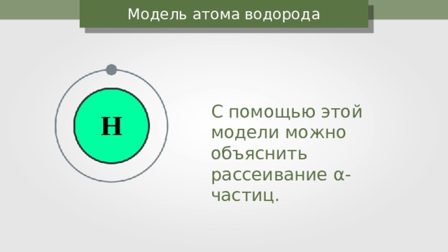Модель атома водорода С помощью этой модели можно объяснить рассеивание α -частиц. 