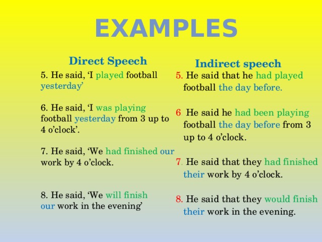 I played tennis yesterday. He Plays Played Football yesterday. The Day before yesterday direct Speech. They Play Football yesterday. He says does he Play Football косвенная речь.