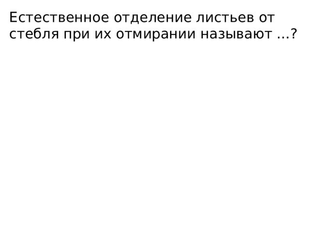 Естественное отделение листьев от стебля при их отмирании называют …? 