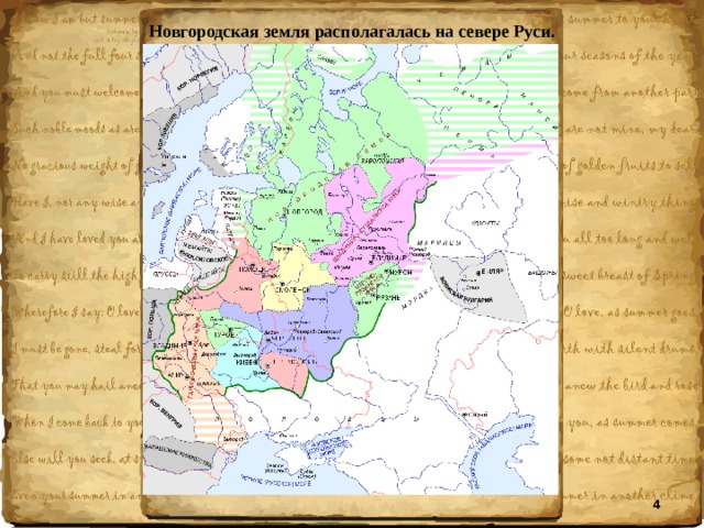 Новгородская земля располагалась на севере Руси.  