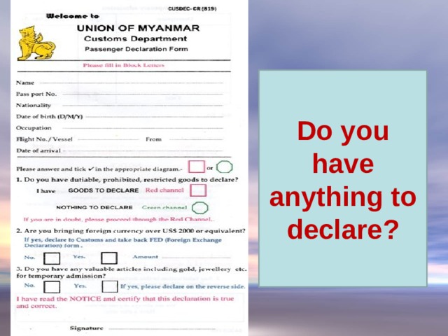 A Do you have anything to declare? 