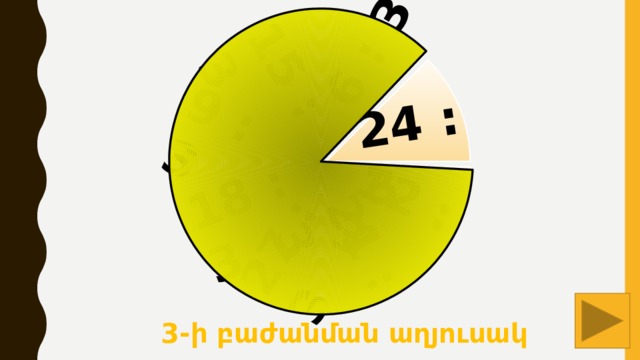 6 : 3 24 : 3 12 : 3 21 : 3 27 : 3 18 : 3 9 : 3 15 : 3  3-ի բաժանման աղյուսակ 