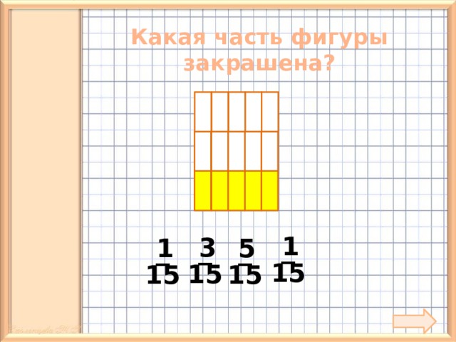 Какая часть фигуры закрашена? _  1 _  3  5 _ _  1 15 15 15 15 13 