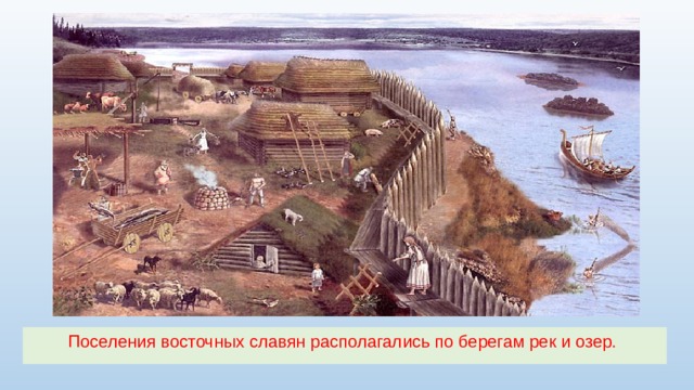 Поселения восточных славян располагались по берегам рек и озер. 