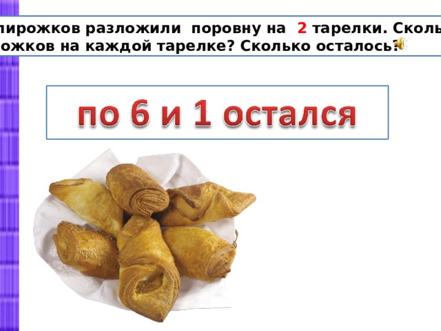 На 3 тарелки разложили 12 пирожков поровну на каждую сколько пирожков на одной тарелке схема